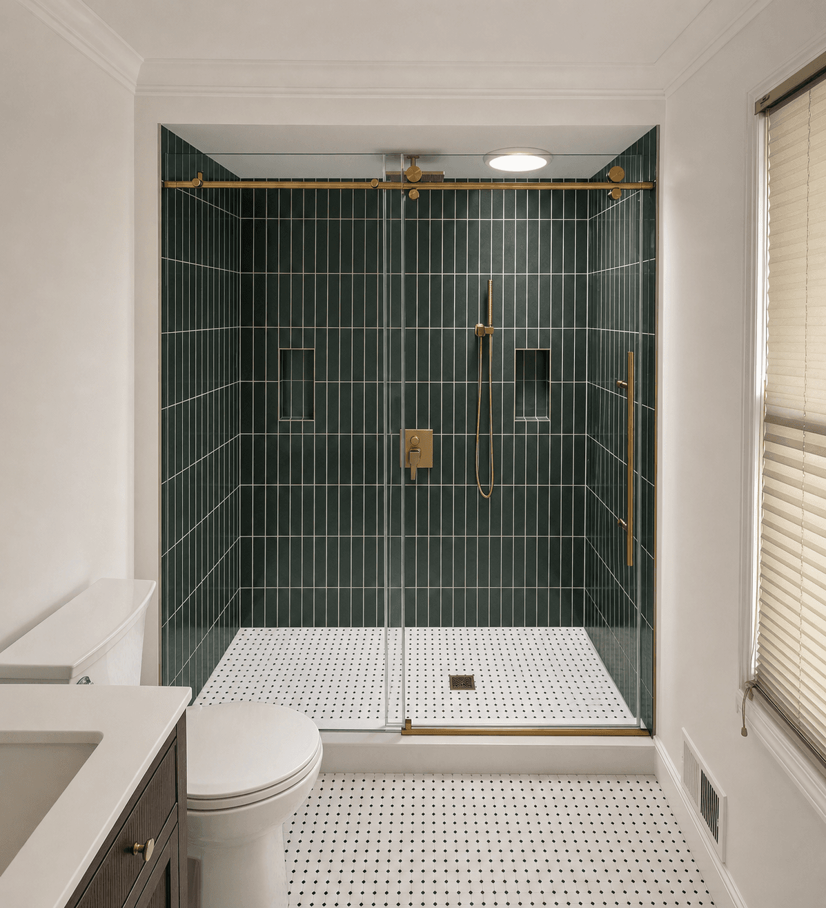 Cleaned portfolio view of dark green tile shower by DHR